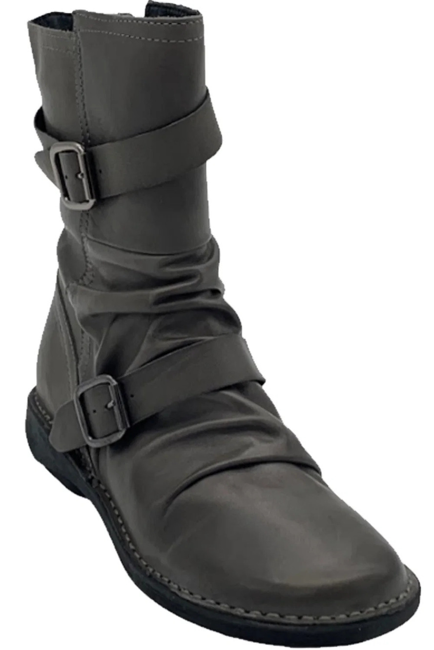 Miz Mooz Leather Buckled Mid Boots Pasha Graphite - Medium